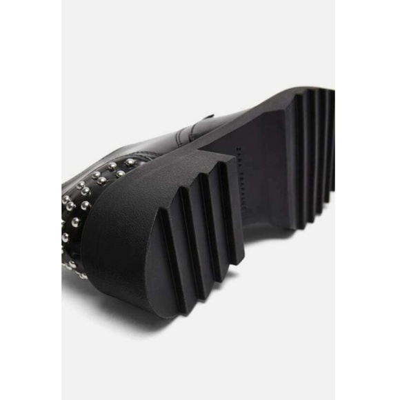Zara Lace-up Flat Non Leather Shoes With Studs - Picture 3 of 7